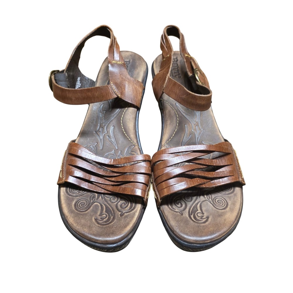 Born Karolina Wedge Strappy Sandals Slingback Buckle Comfort Shoes Brown Size 11